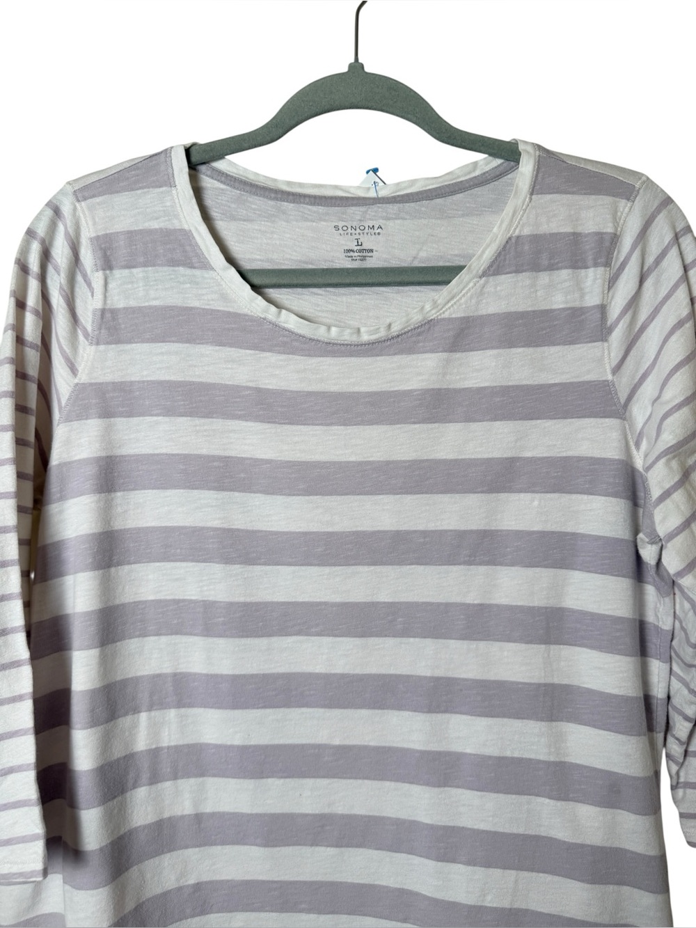 Sonoma Large Scoop Neck Long Sleeve Tee - Light Purple & White Stripes - Picture 3 of 6